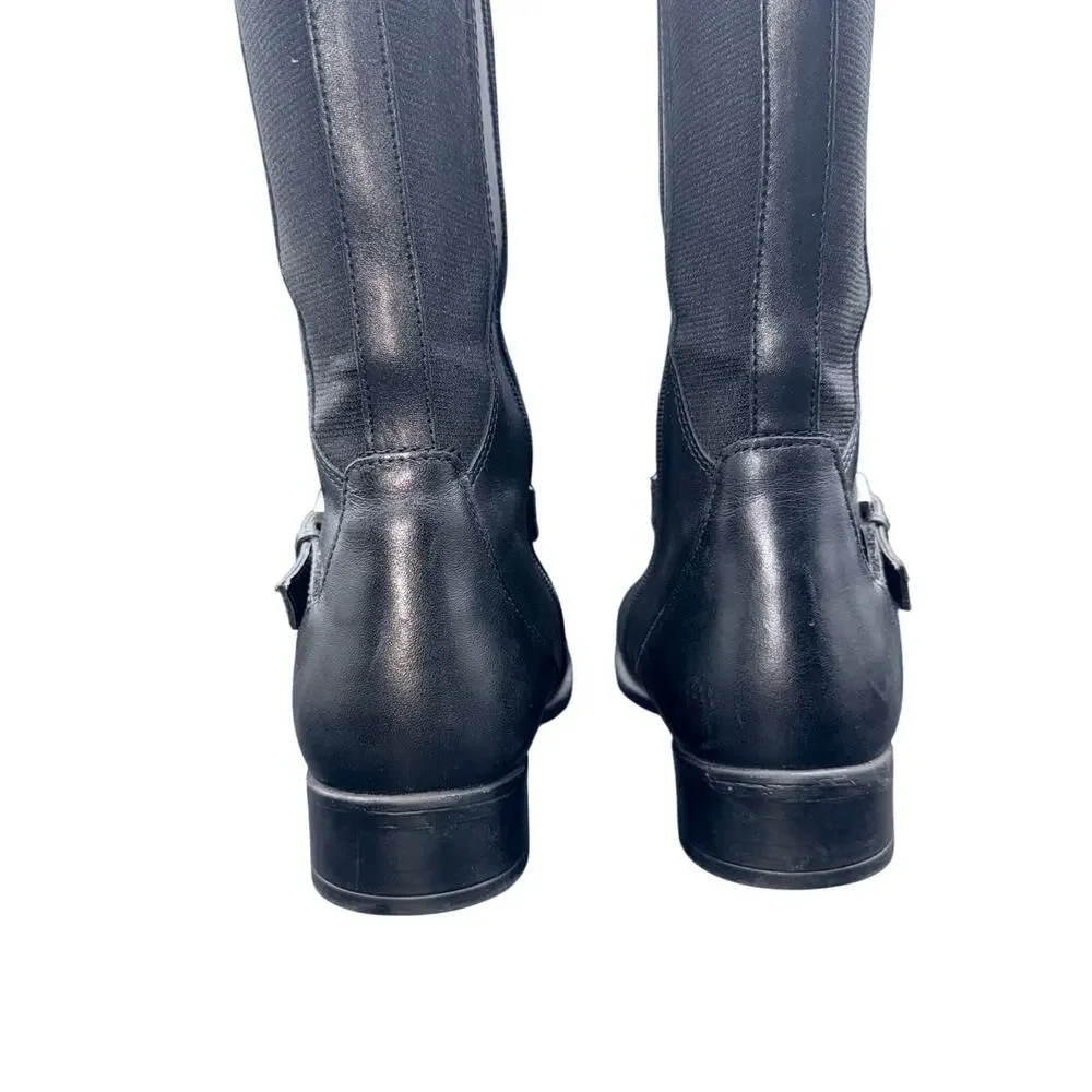 Clarks Women’s Black Leather Knee High Riding Boots Side Zip Size 9 M